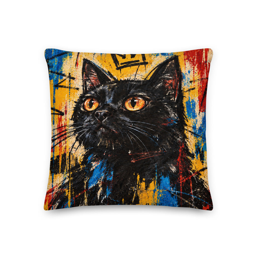 Custom cat portrait pillow, Basquiat style, square, front