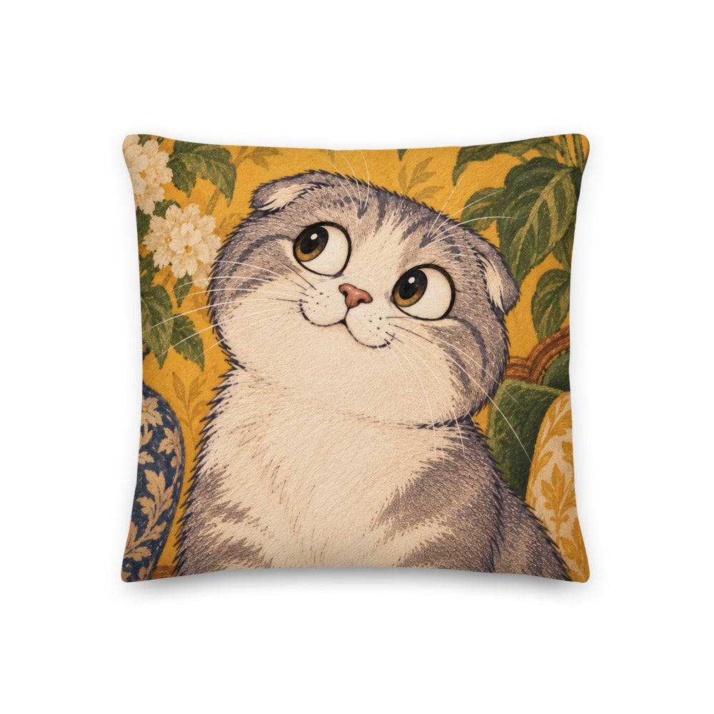 Custom cat portrait pillow, Cartoon style, square, front