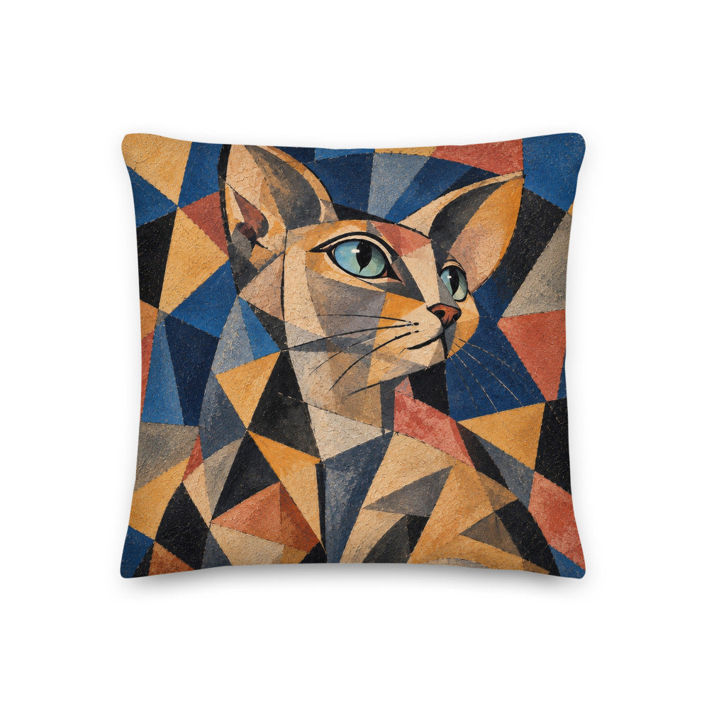 Custom cat portrait pillow, Cubism style, square, front