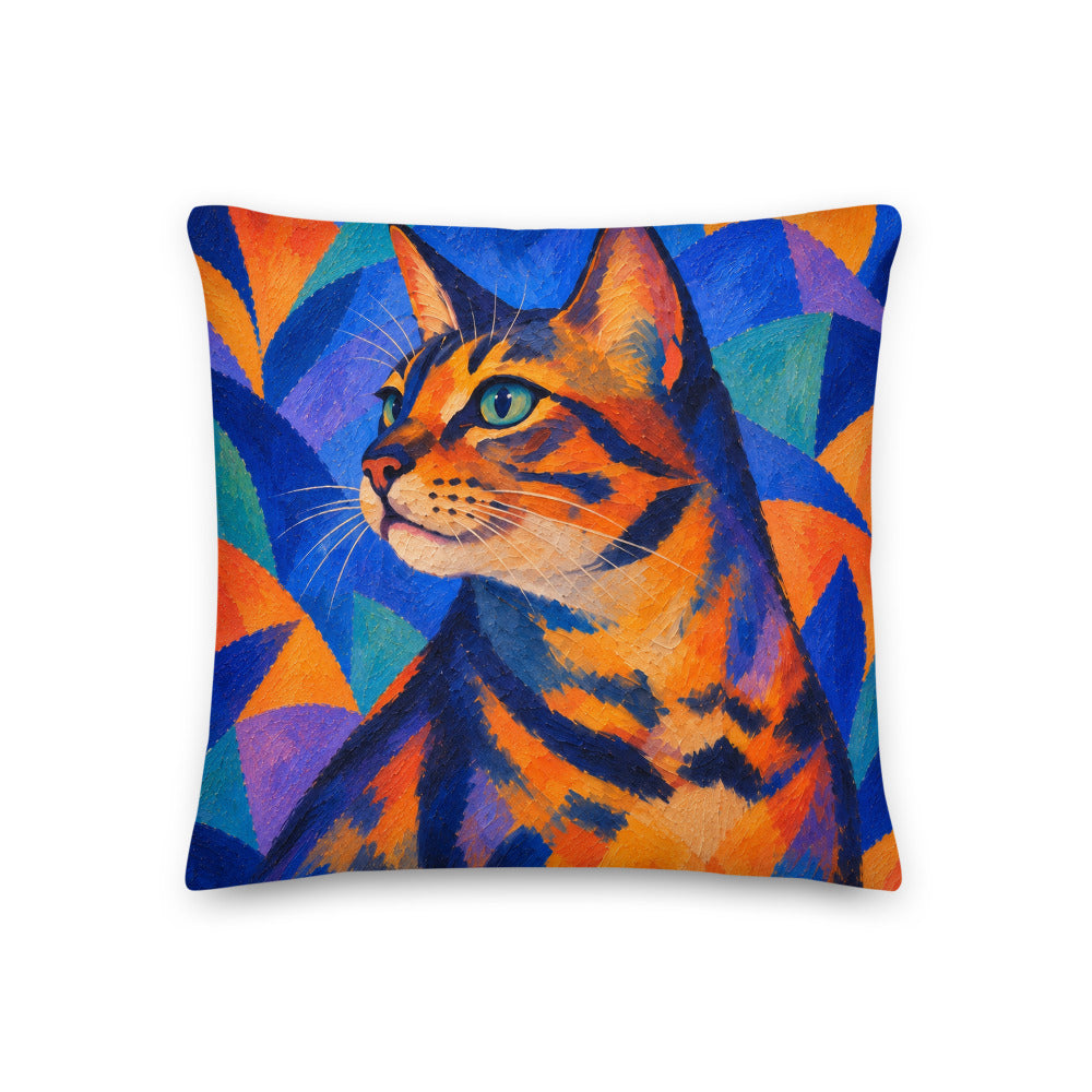 Custom cat portrait pillow, Expressionism style, square, front