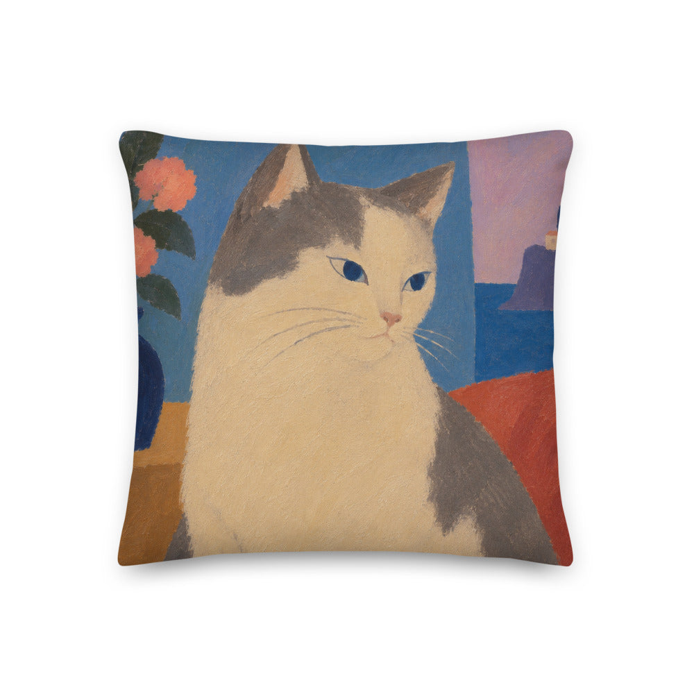 Custom cat portrait pillow, Modern Minimalism style, square, front