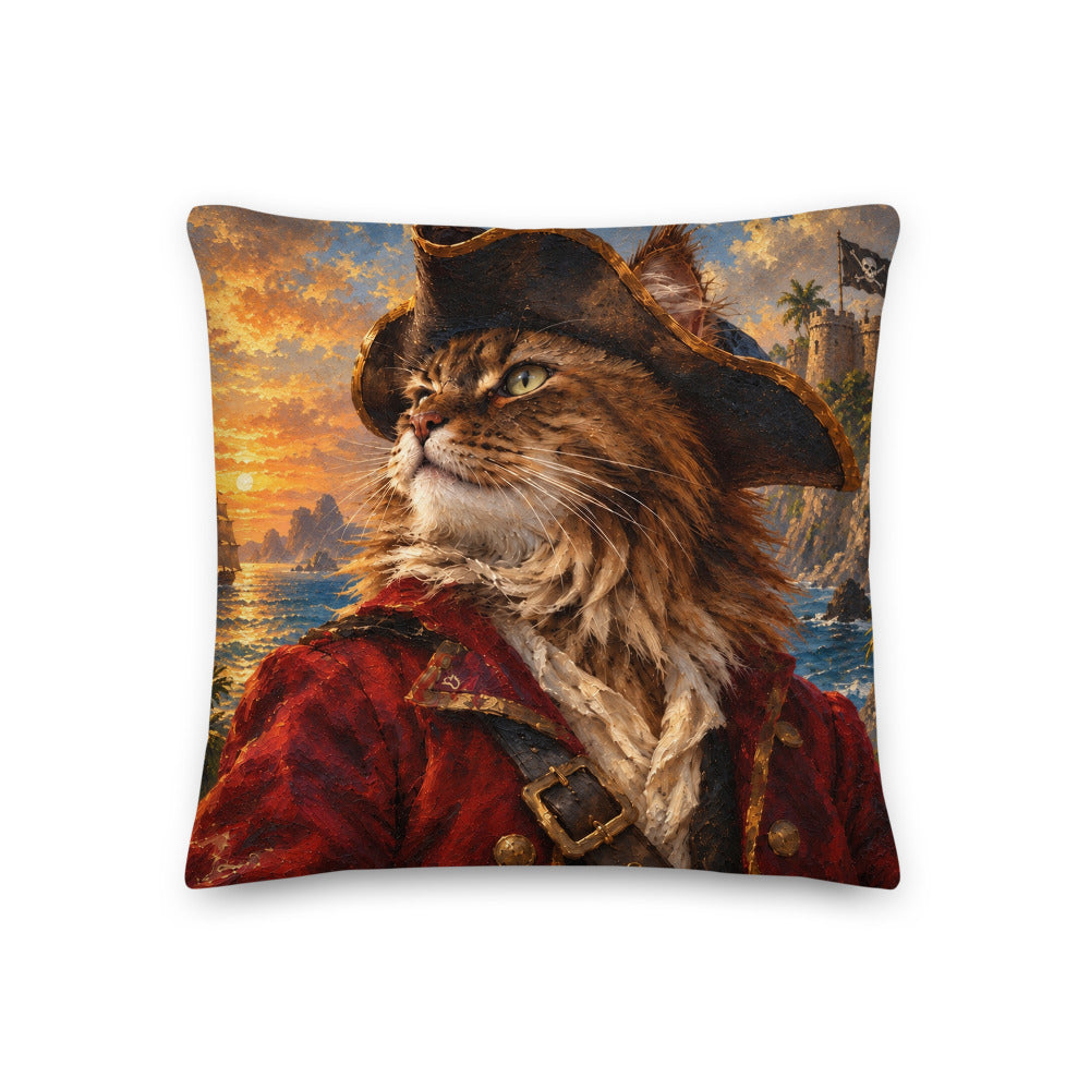 Custom cat portrait pillow, Pirate style, square, front