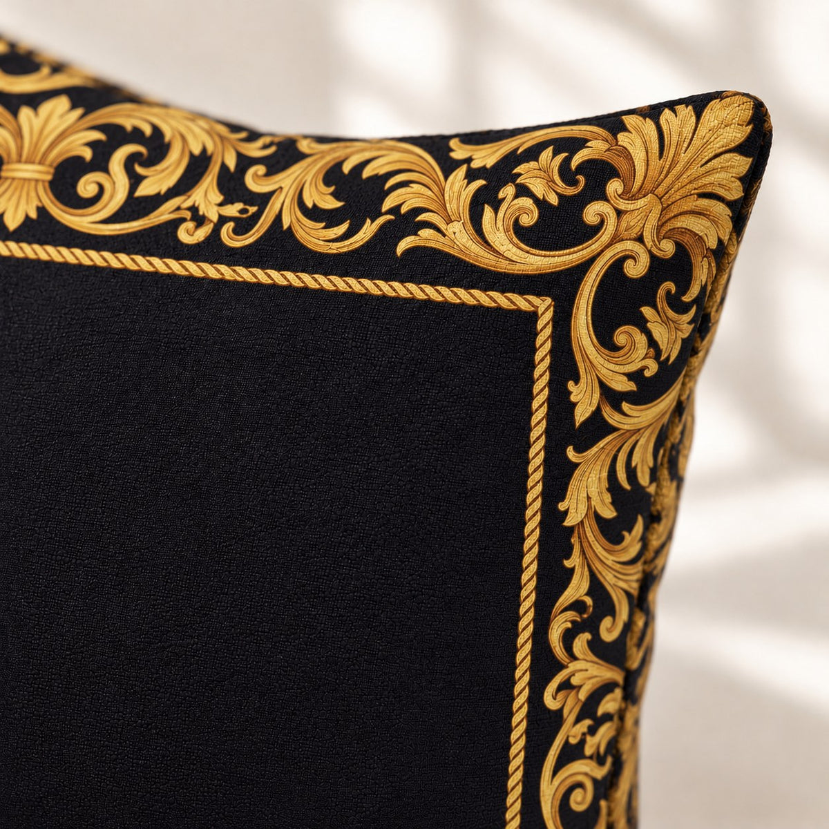 Custom cat portrait pillow, Royal style, Baroque Border, square, fabric close-up