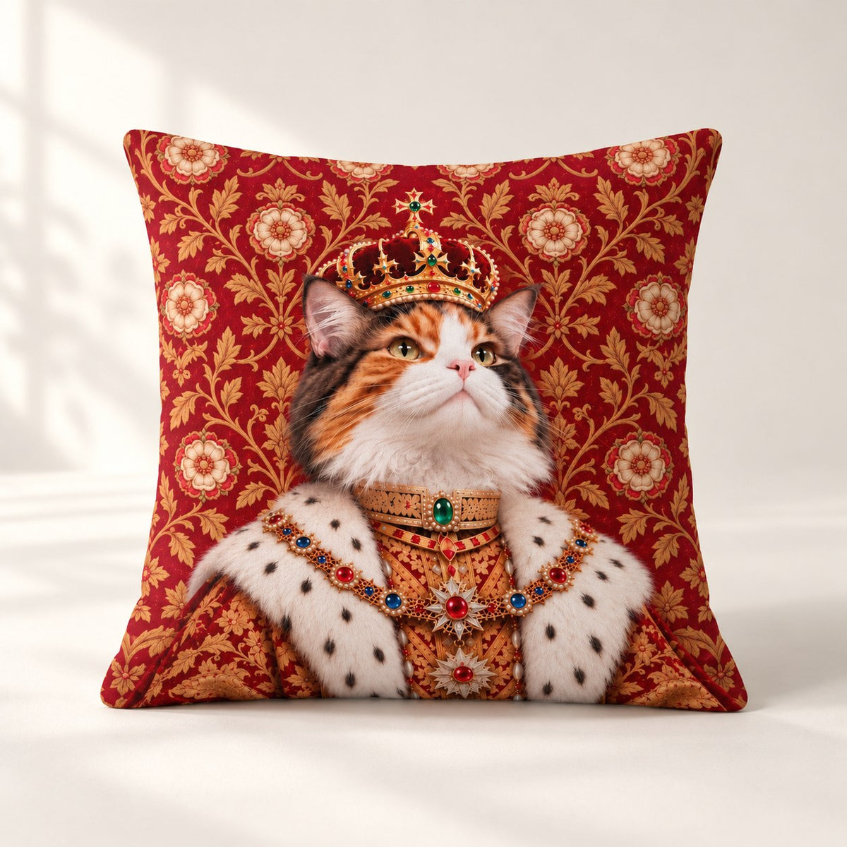 Custom cat portrait pillow, Royal style, Classic, square, front