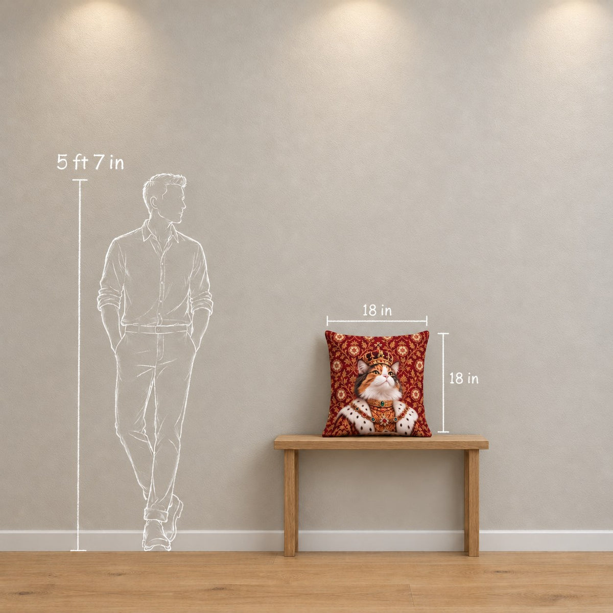 Custom cat portrait pillow, Royal style, Classic, 18" x 18", size on the wall