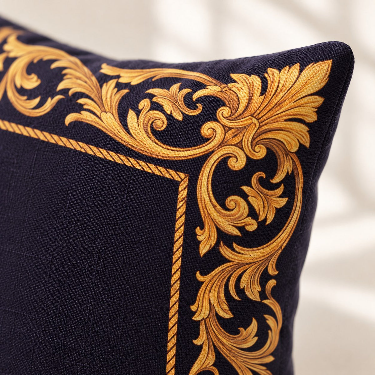 Custom cat portrait lumbar pillow, Royal style, Baroque Border, 20" x 12", lumbar, fabric close-up