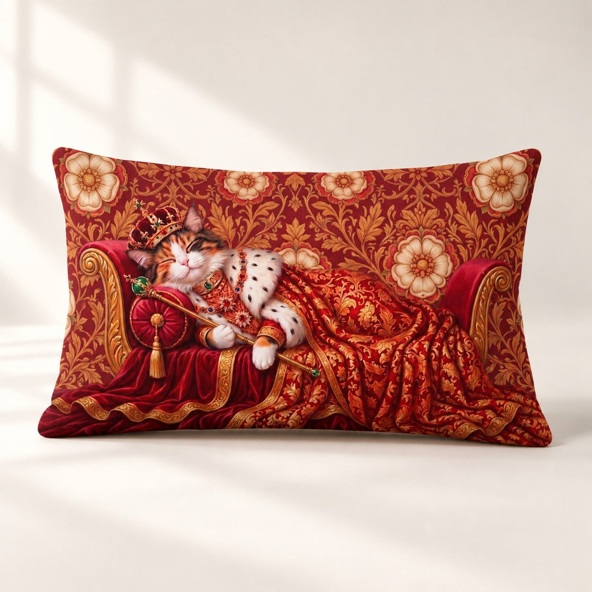 Custom cat portrait lumbar pillow, Royal style, Classic, 20" x 12", lumbar, front