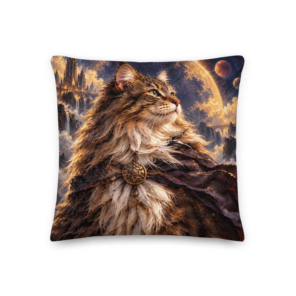 Custom cat portrait pillow, Sci-Fi Fantasy style, square, front