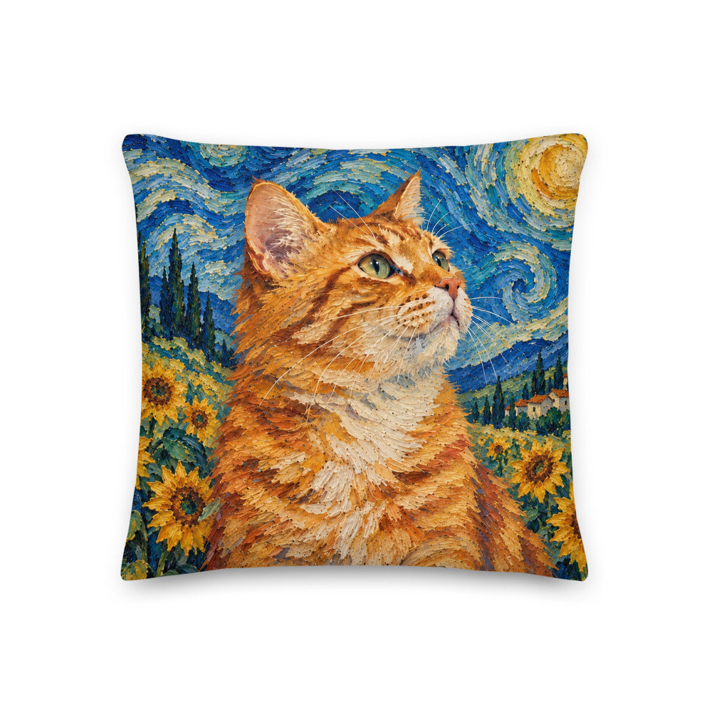 Custom cat portrait pillow, Van Gogh style, square, front