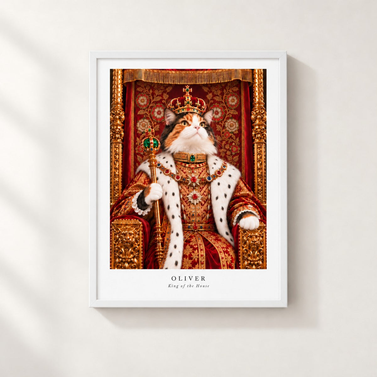 Custom cat portrait poster, Royal style, 12" x 16", White frame, front