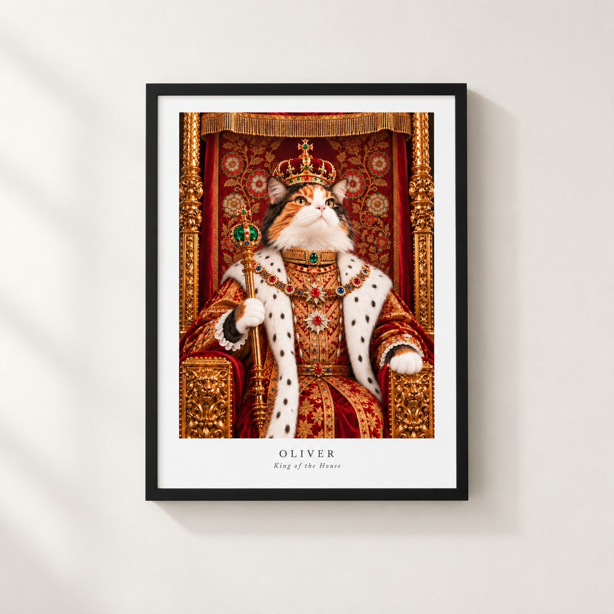 Custom cat portrait poster, Royal style, 18" x 24", Black frame, front