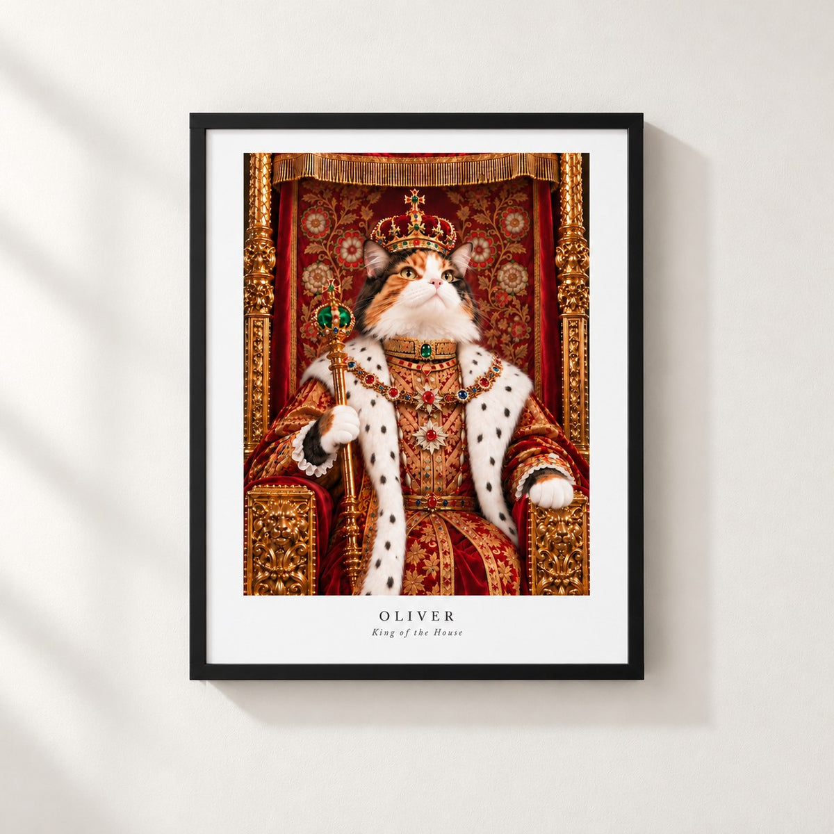 Custom cat portrait poster, Royal style, 8" x 10", Black frame, front