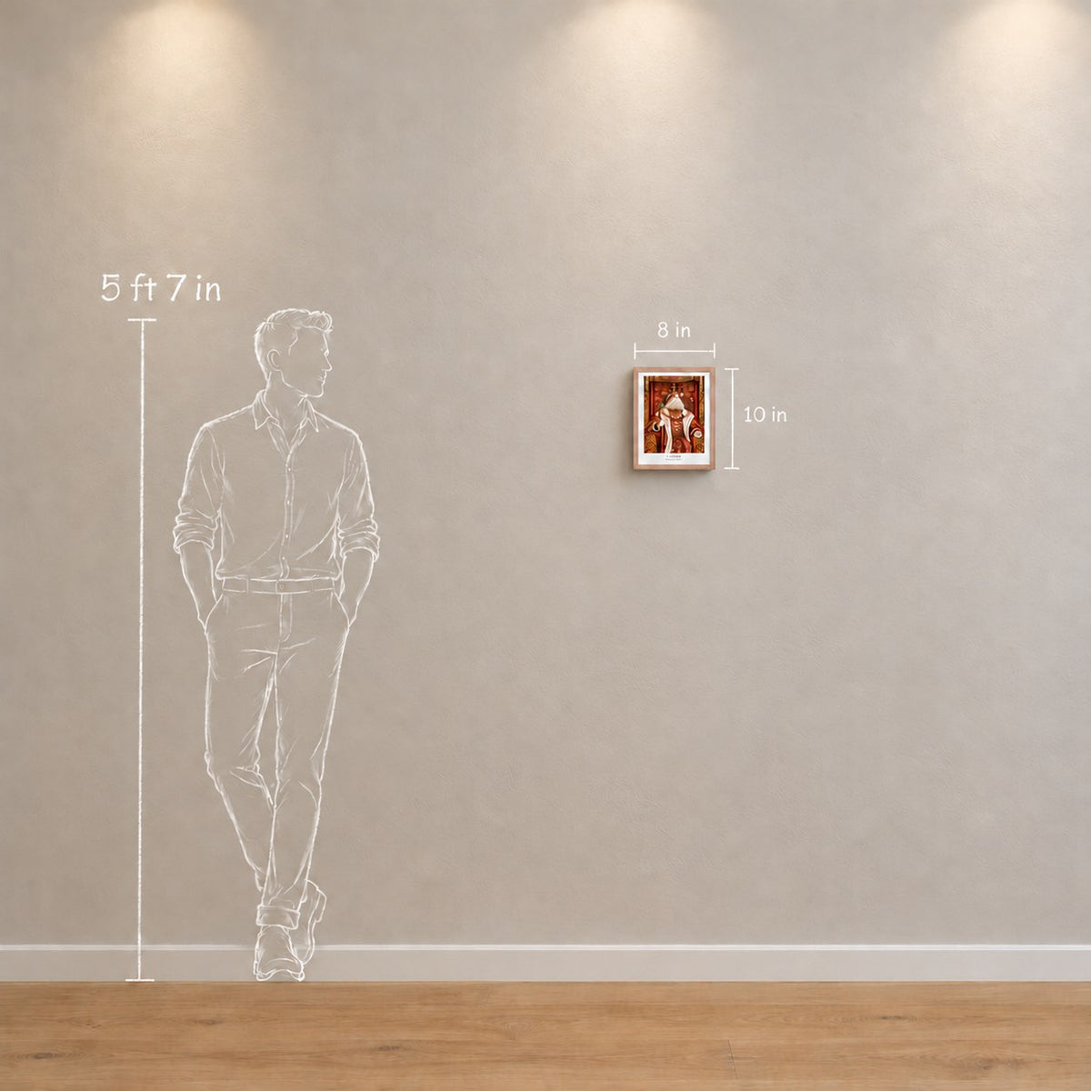 Custom cat portrait poster, Royal style, 8" x 10", Oak frame, size on the wall
