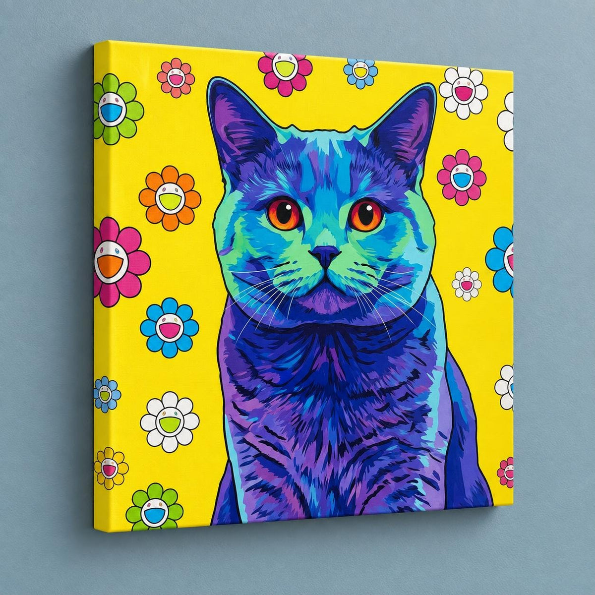 Vivid Pop Art cat portrait canvas