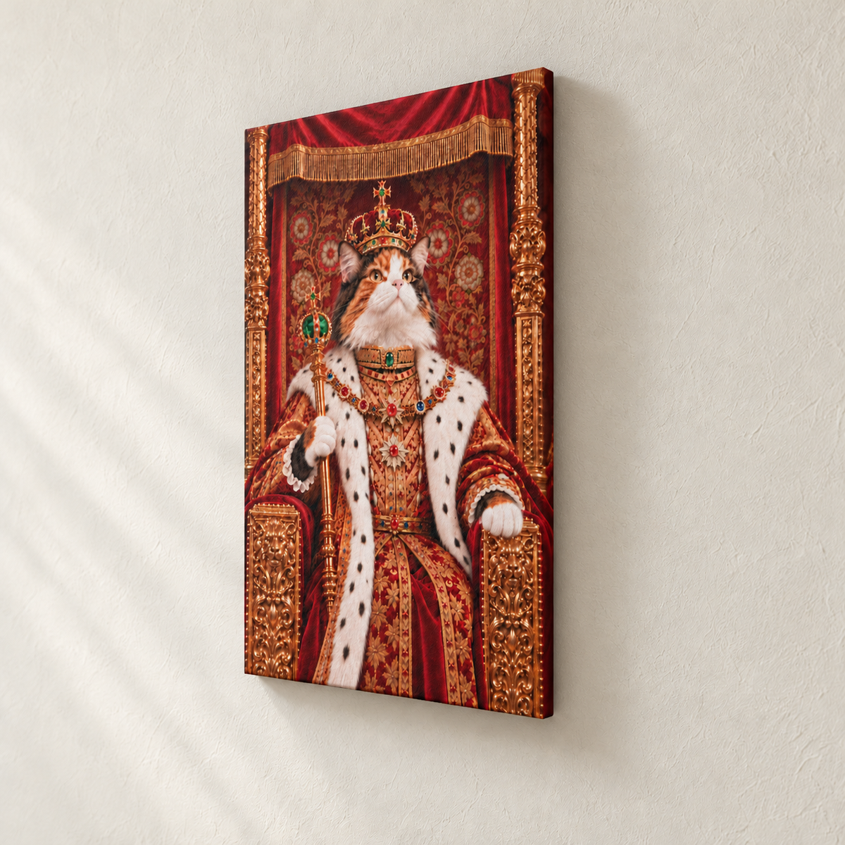 Royal cat portrait canvas, 1 cat, 12" x 18", Unframed, side view showing the depth