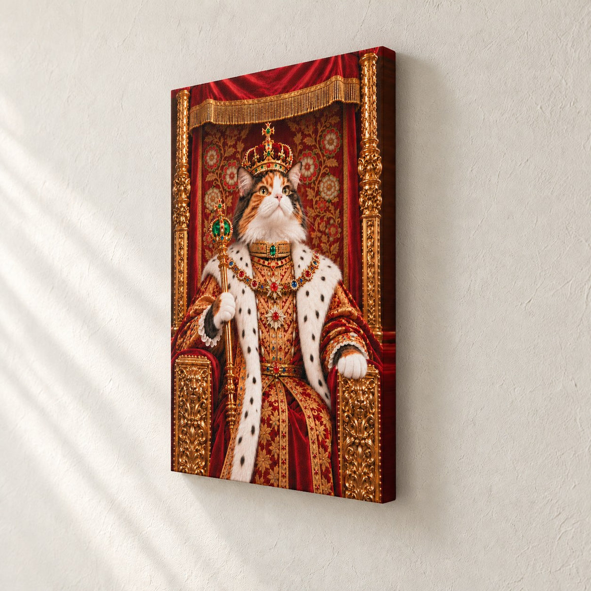 Royal cat portrait canvas, 1 cat, 16" x 24", Unframed, side view showing the depth