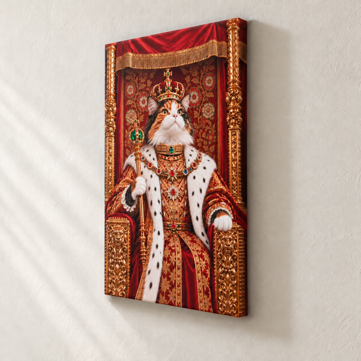Royal cat portrait canvas, 1 cat, 24" x 36", Unframed, side view showing the depth