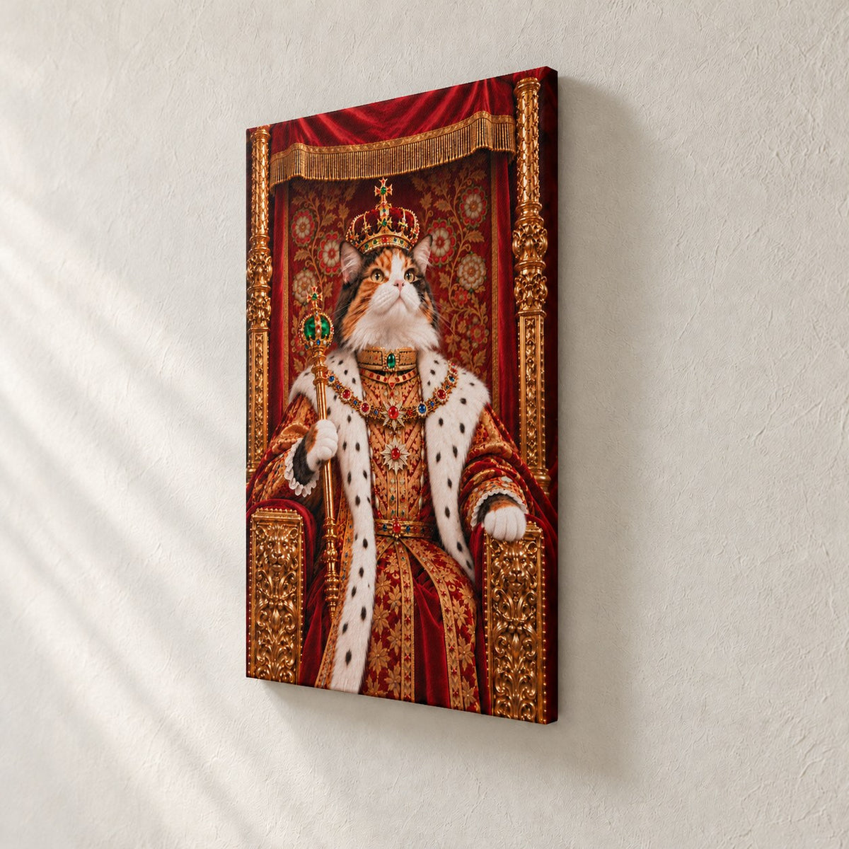 Royal cat portrait canvas, 1 cat, 32" x 48", Unframed, side view showing the depth