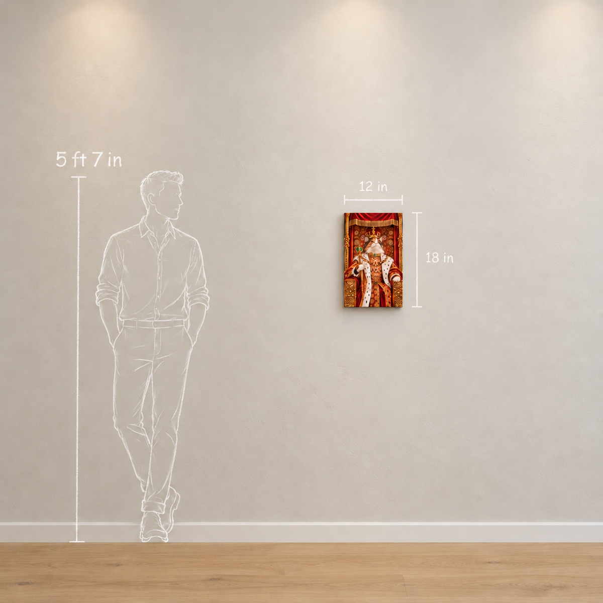 Royal cat portrait canvas, 1 cat, 12" x 18", Unframed, size on the wall
