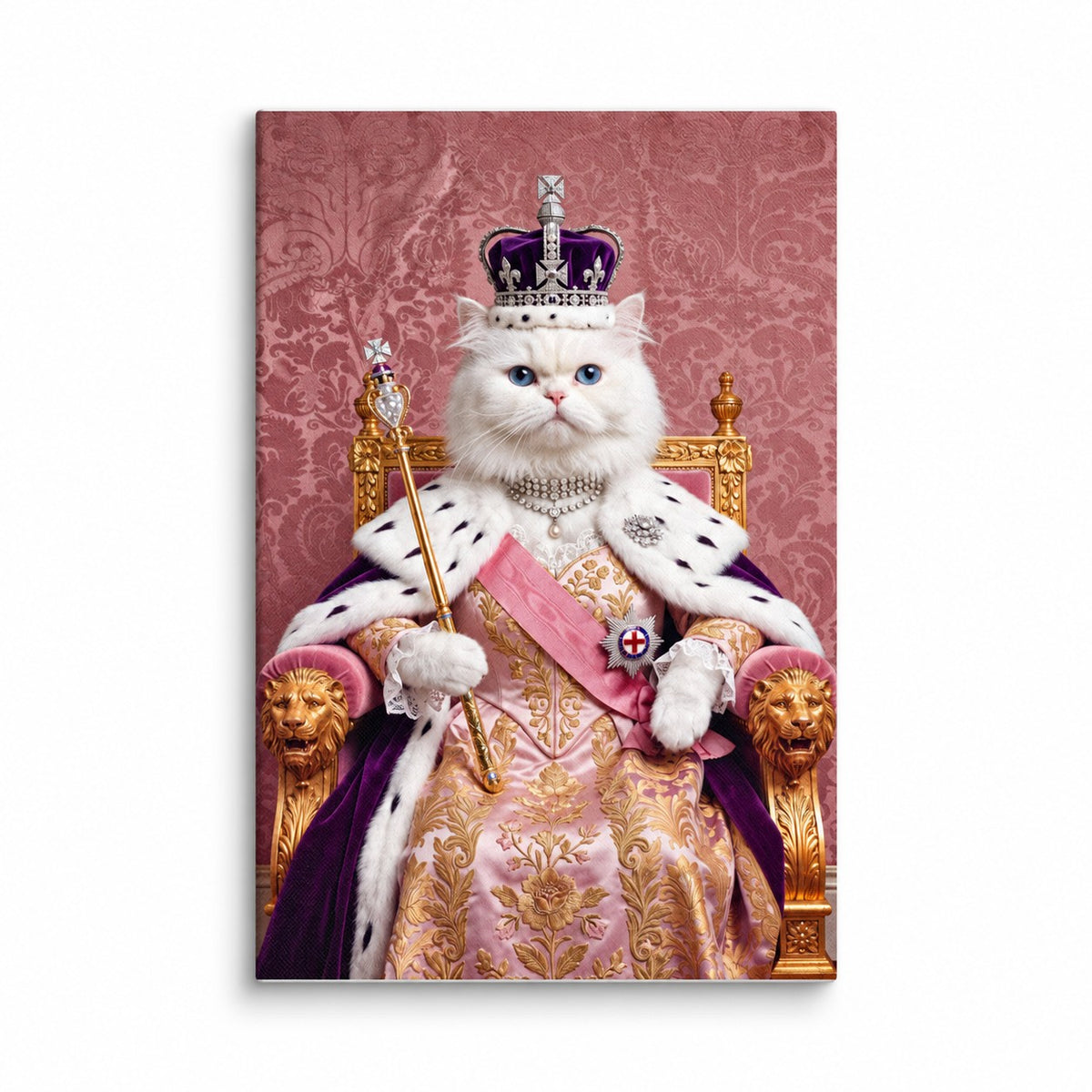 Royal Queen cat portrait canvas, 1 cat, 12" x 18", Unframed, on a white backdrop