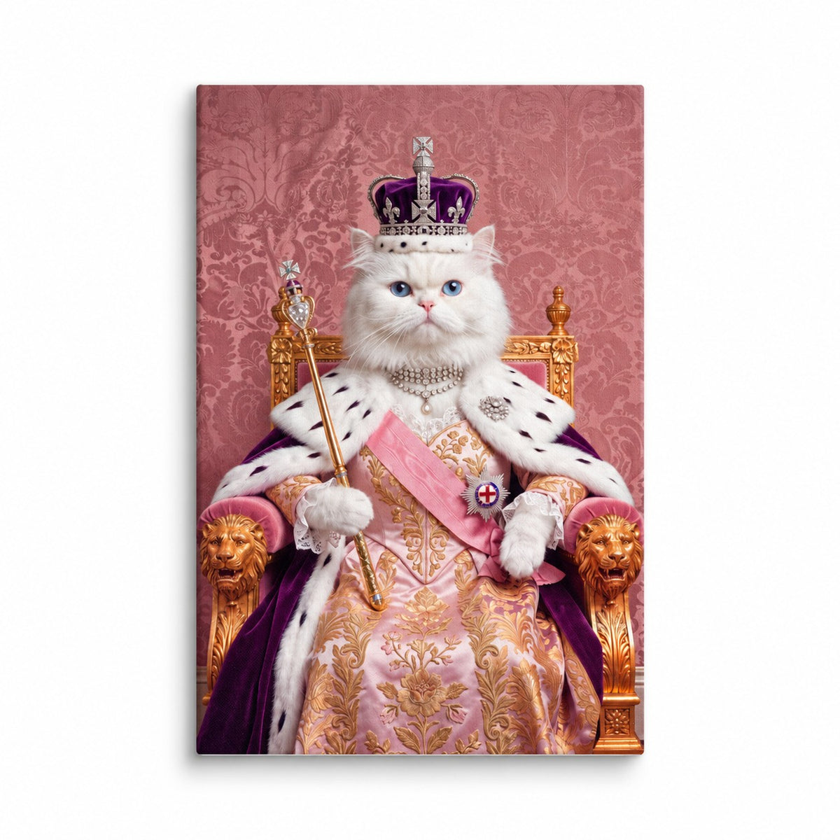 Royal Queen cat portrait canvas, 1 cat, 16" x 24", Unframed, on a white backdrop