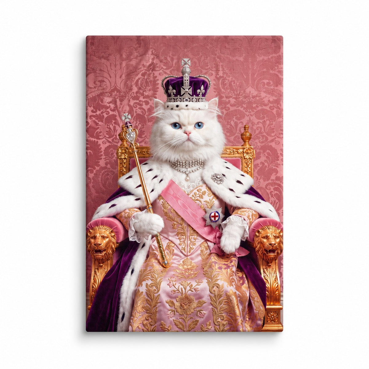 Royal Queen cat portrait canvas, 1 cat, 24" x 36", Unframed, on a white backdrop