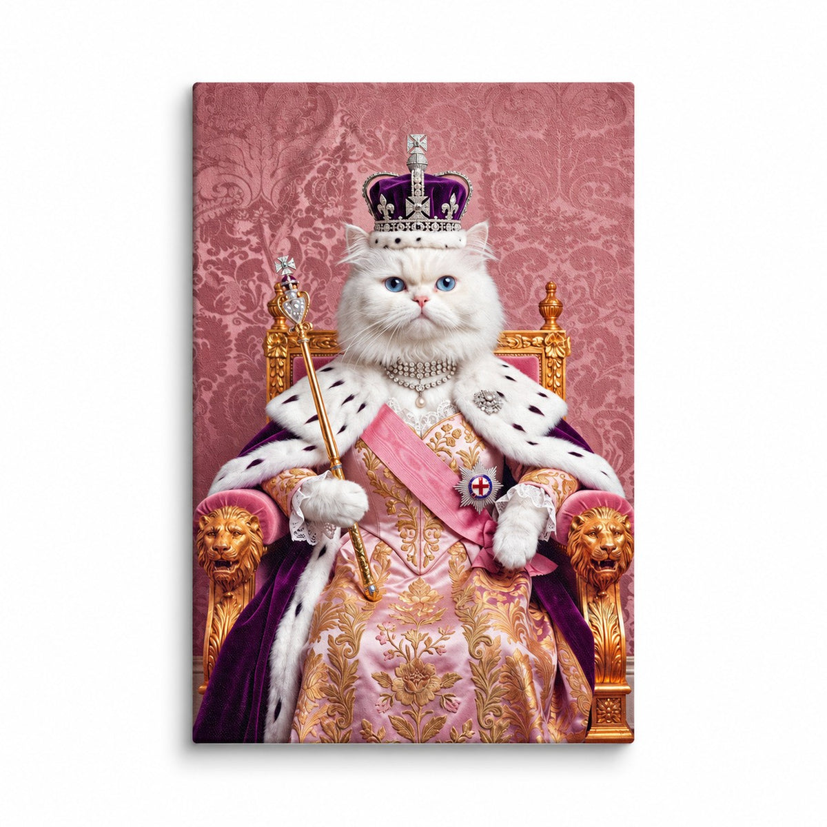 Royal Queen cat portrait canvas, 1 cat, 32" x 48", Unframed, on a white backdrop