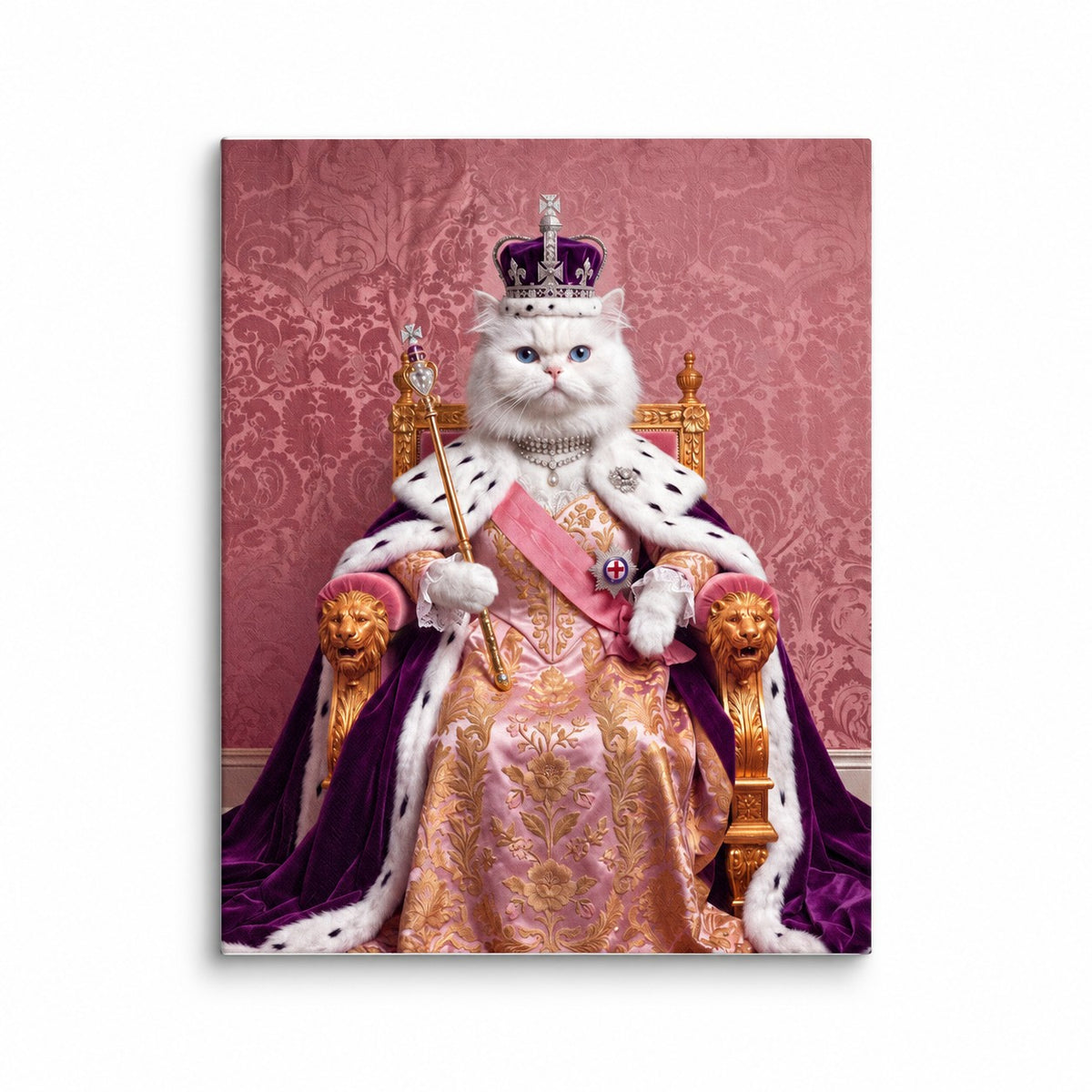 Royal Queen cat portrait canvas, 1 cat, 8" x 10", Unframed, on a white backdrop