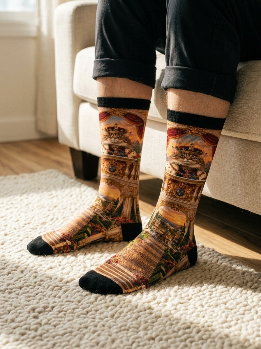 Custom cat portrait socks, Royal style, lifestyle