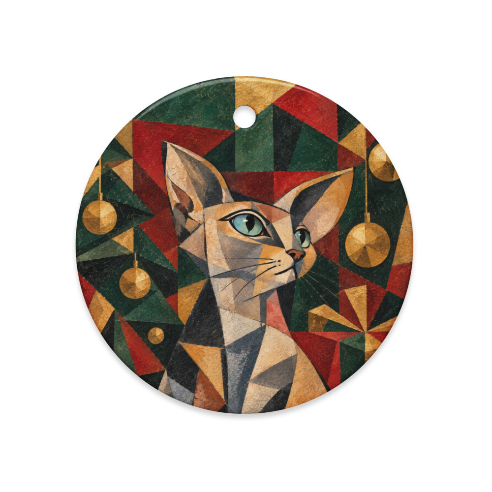 Custom cat portrait ornament in the Cubism style