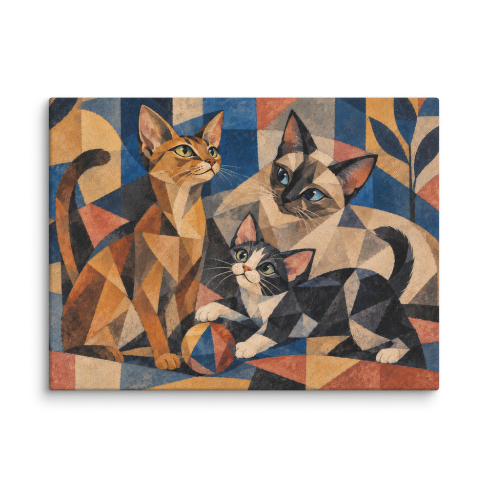 Cubism portrait of 3 cats, canvas print