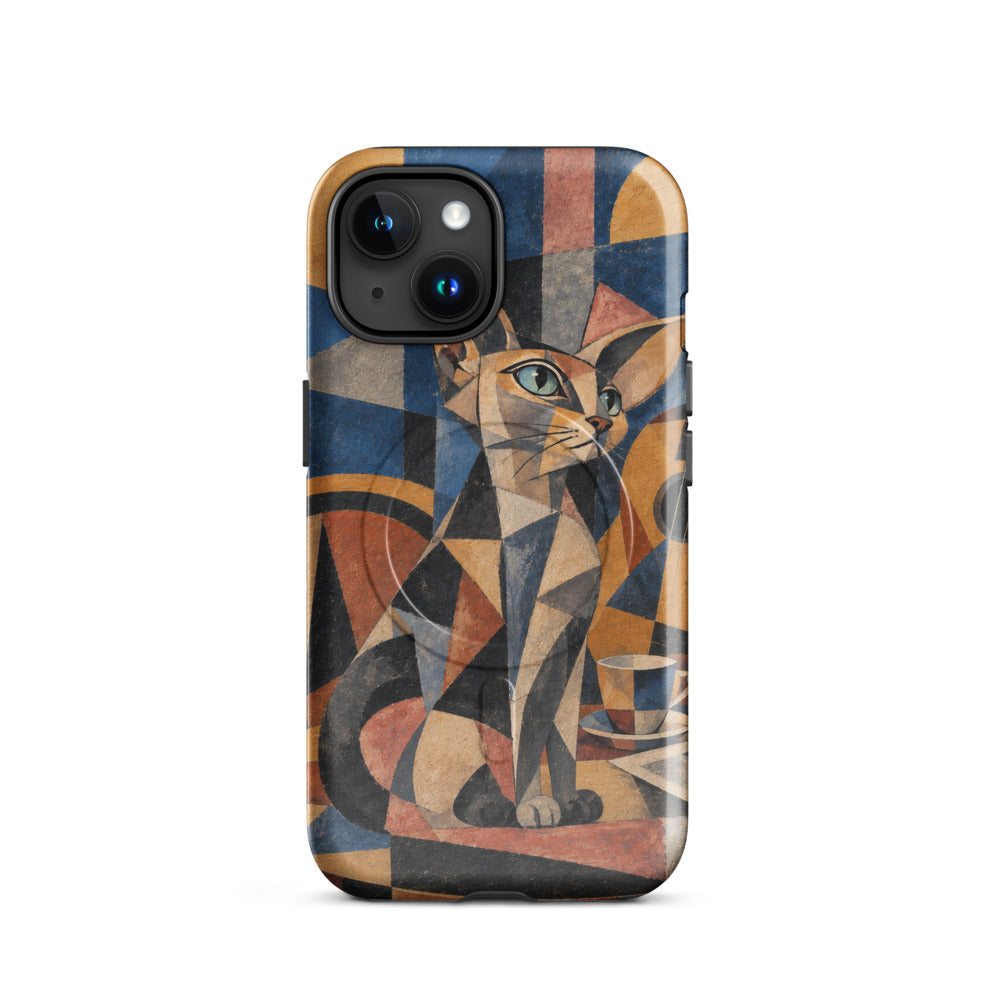 Custom cat portrait phone case in the Cubism style