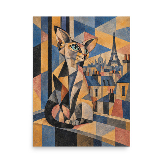 Custom cat portrait poster in the Cubism style