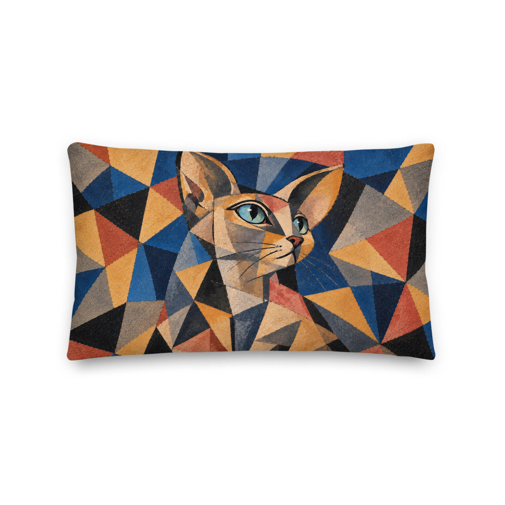 Custom cat portrait lumbar pillow, Cubism style, 20" x 12", lumbar