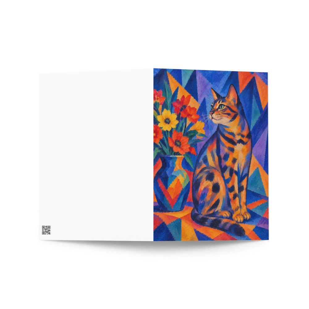 Custom cat portrait greeting card in the Expressionism style