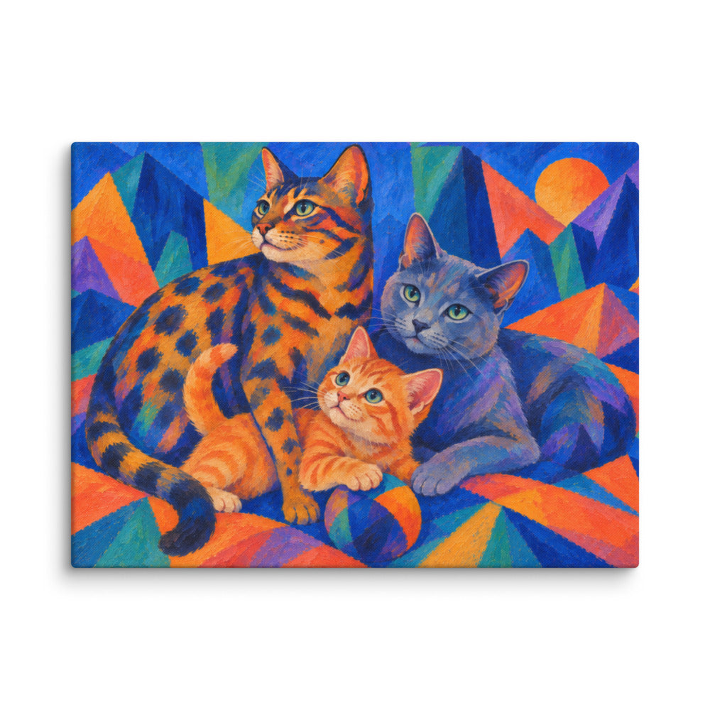 Expressionism portrait of 3 cats, canvas print