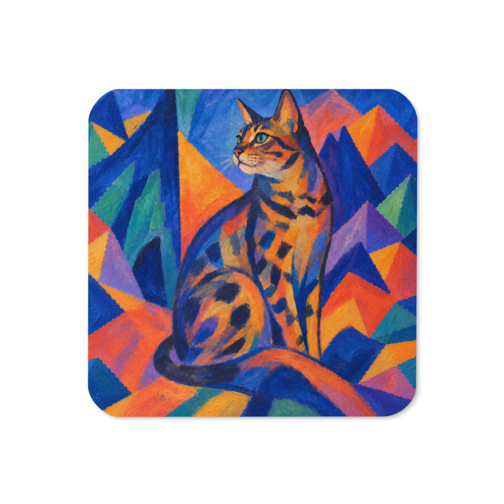 Custom cat portrait coaster in the Expressionism style