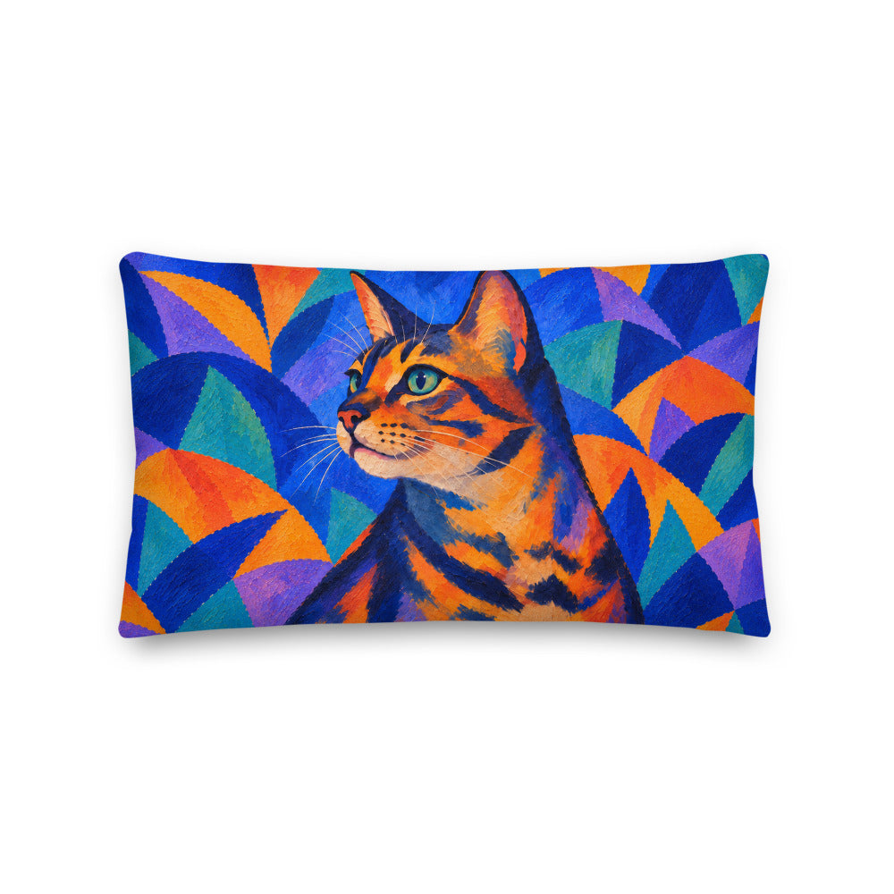 Custom cat portrait lumbar pillow, Expressionism style, 20" x 12", lumbar