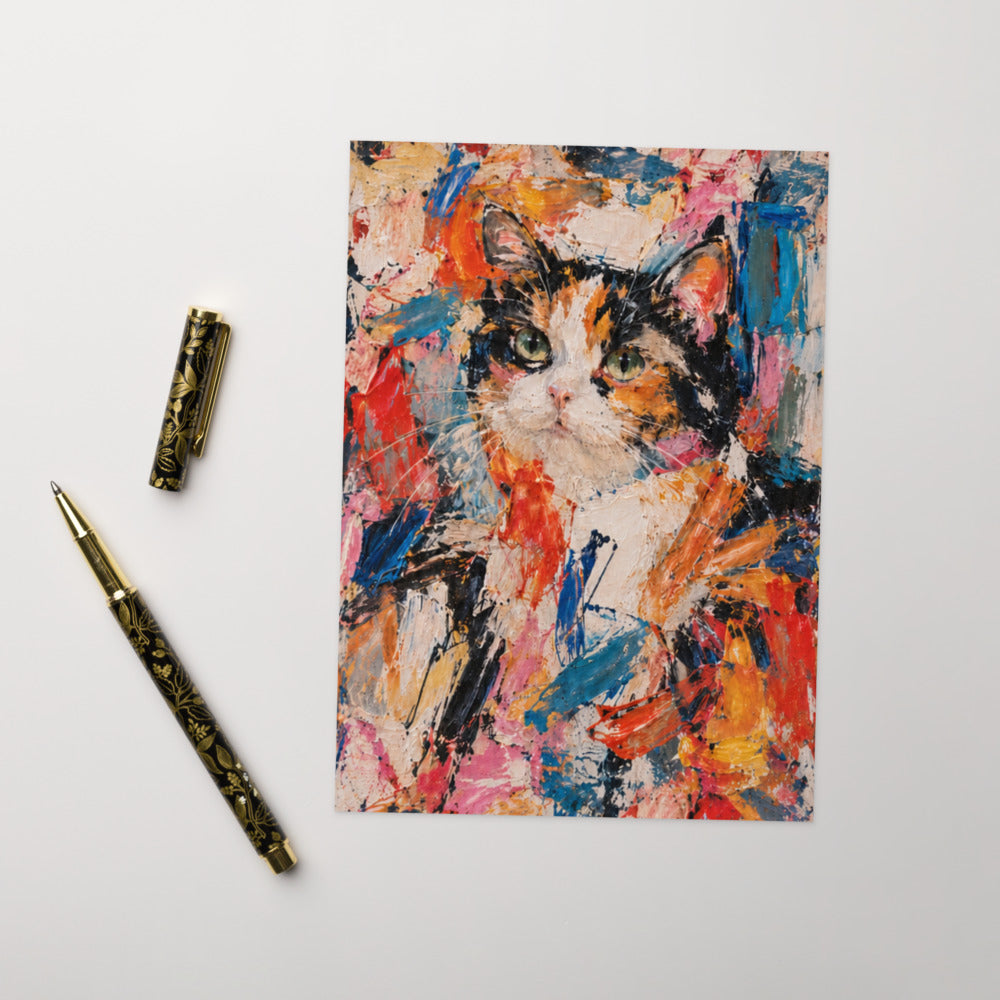 Custom cat portrait greeting card, Abstract Expressionism style, lifestyle
