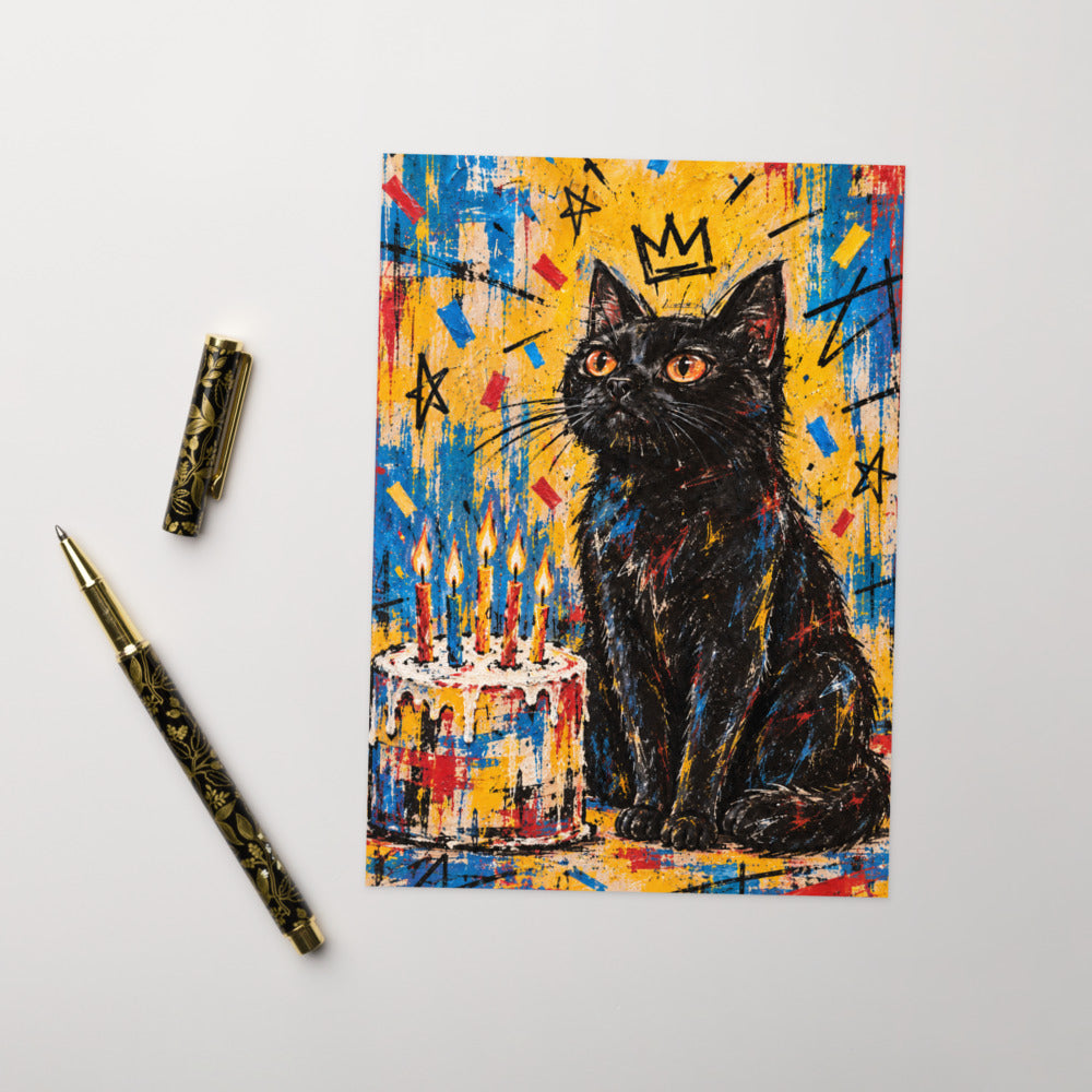 Custom cat portrait greeting card, Basquiat style, lifestyle