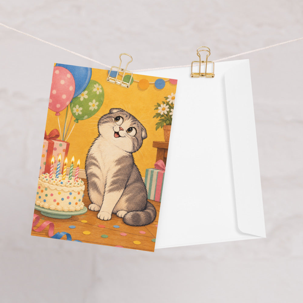 Custom cat portrait greeting card, Cartoon style, lifestyle