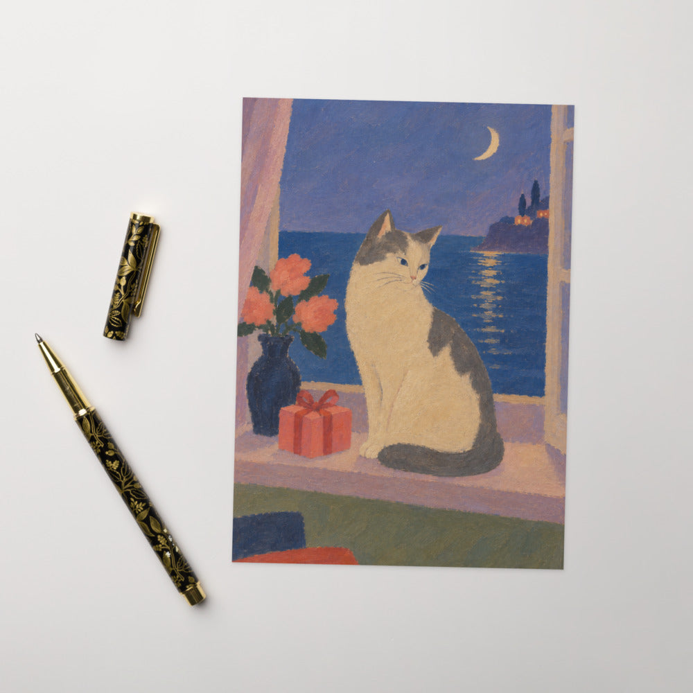 Custom cat portrait greeting card, Modern Minimalism style, lifestyle