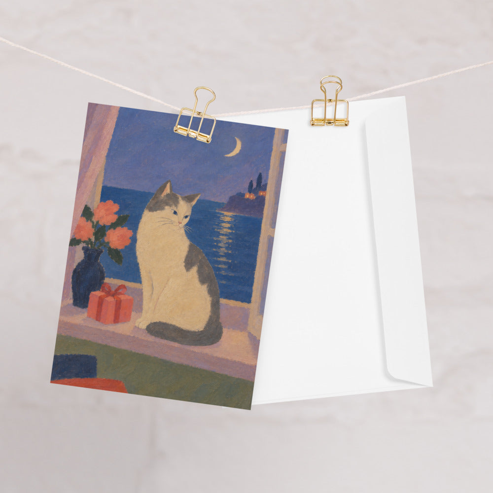 Custom cat portrait greeting card, Modern Minimalism style, lifestyle