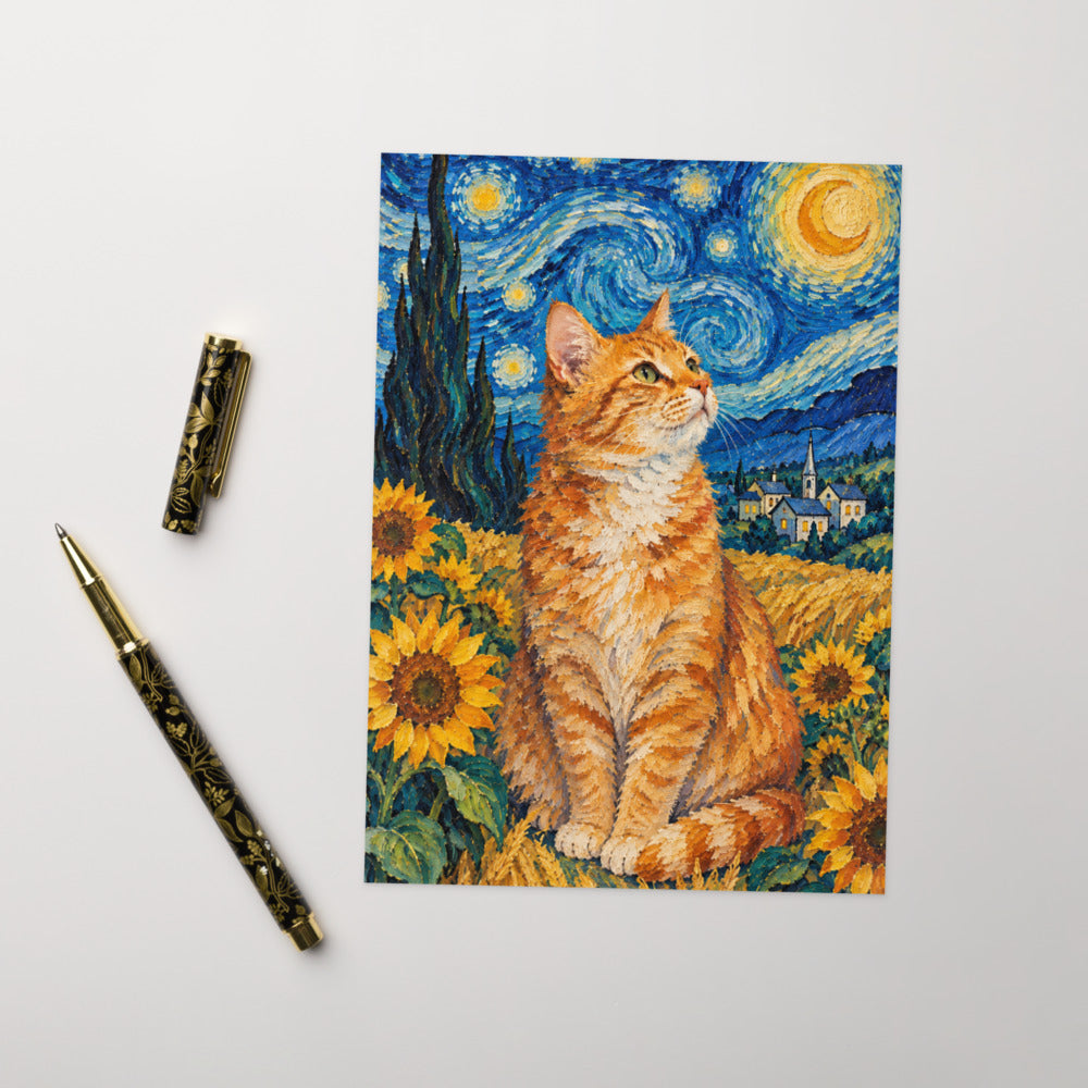 Custom cat portrait greeting card, Van Gogh style, lifestyle