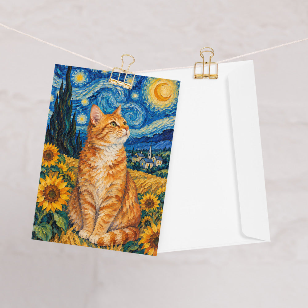 Custom cat portrait greeting card, Van Gogh style, lifestyle