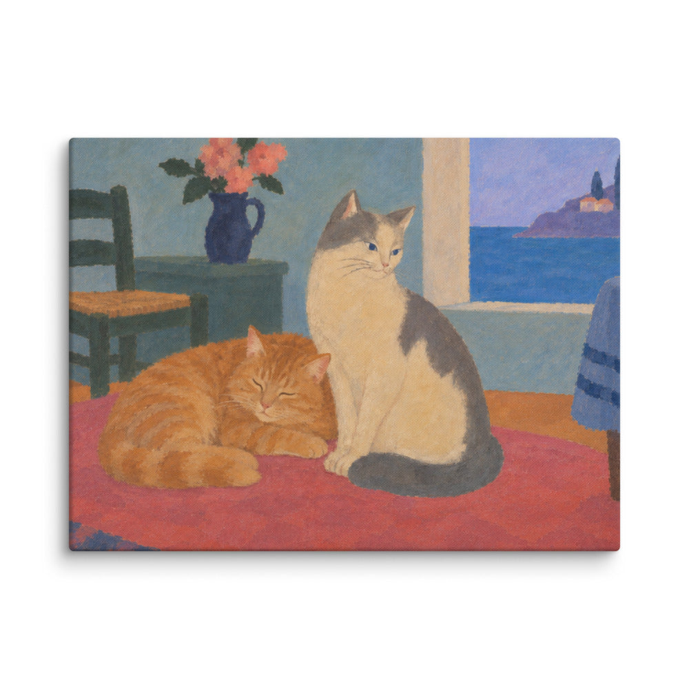 Modern Minimalism portrait of 2 cats, canvas print
