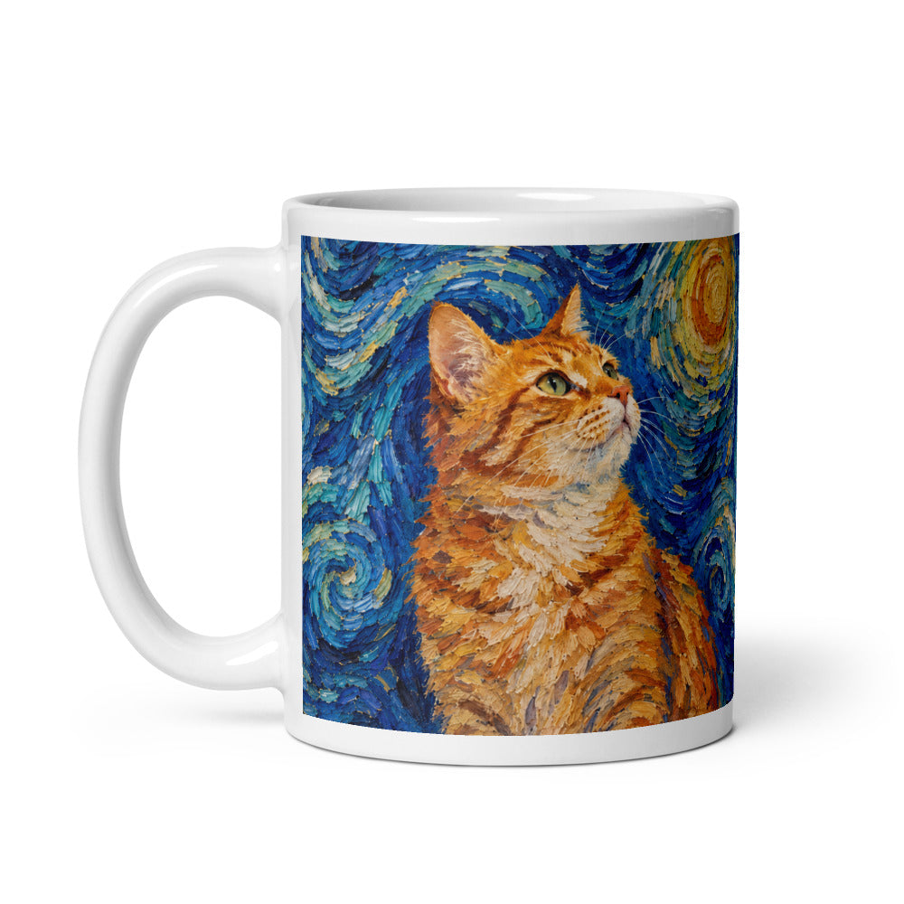 Custom cat portrait mug, Van Gogh style, handle on the left
