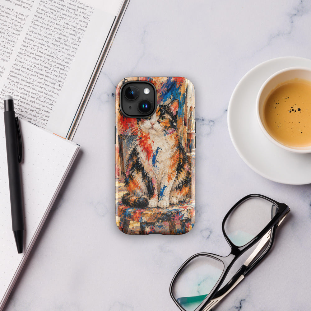 Custom cat portrait phone case, Abstract Expressionism style, lifestyle