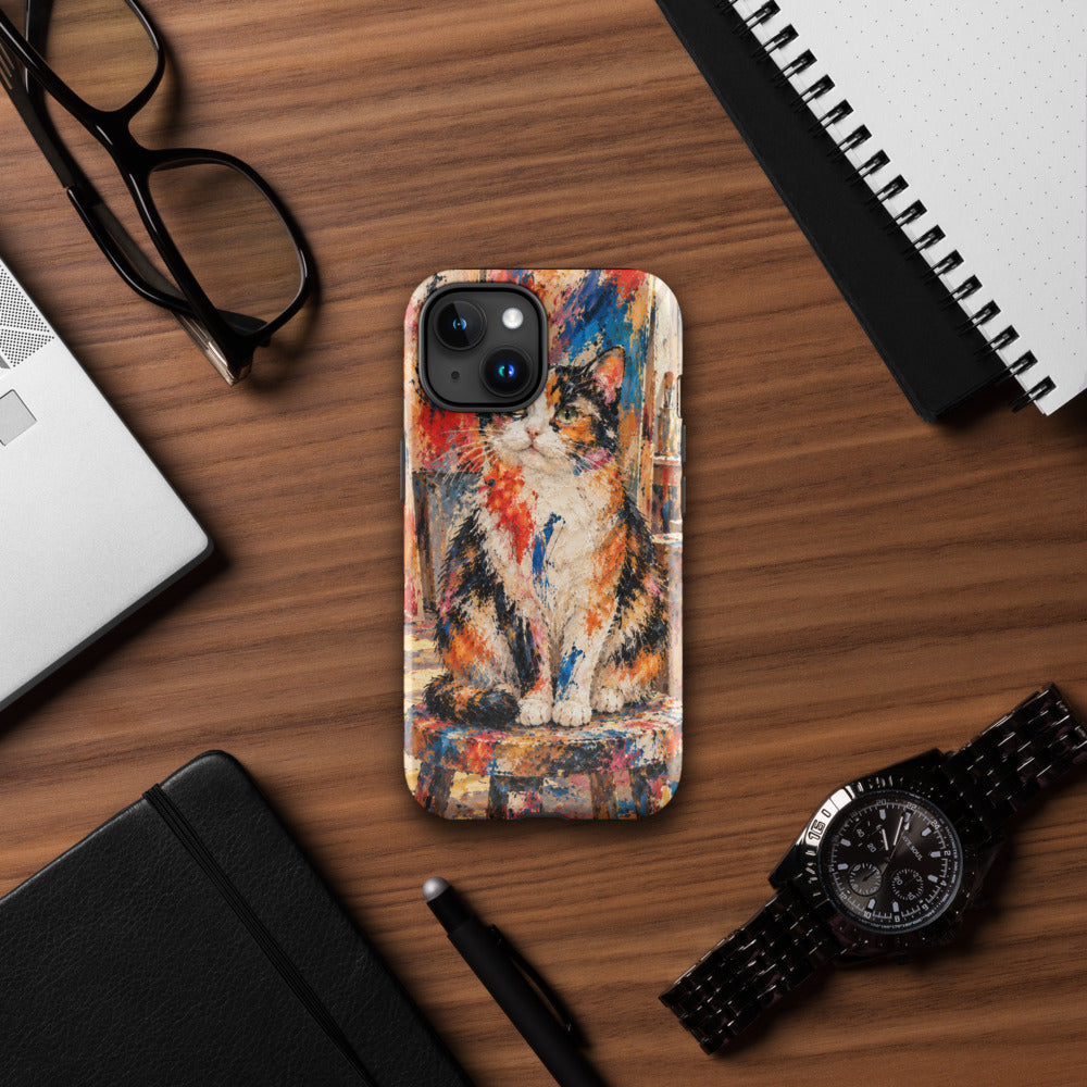 Custom cat portrait phone case, Abstract Expressionism style, lifestyle