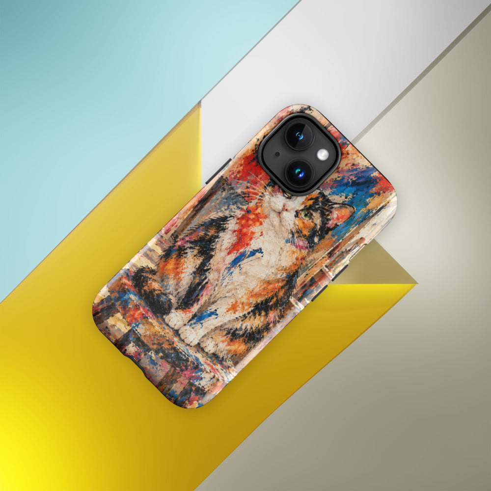 Custom cat portrait phone case, Abstract Expressionism style, lifestyle